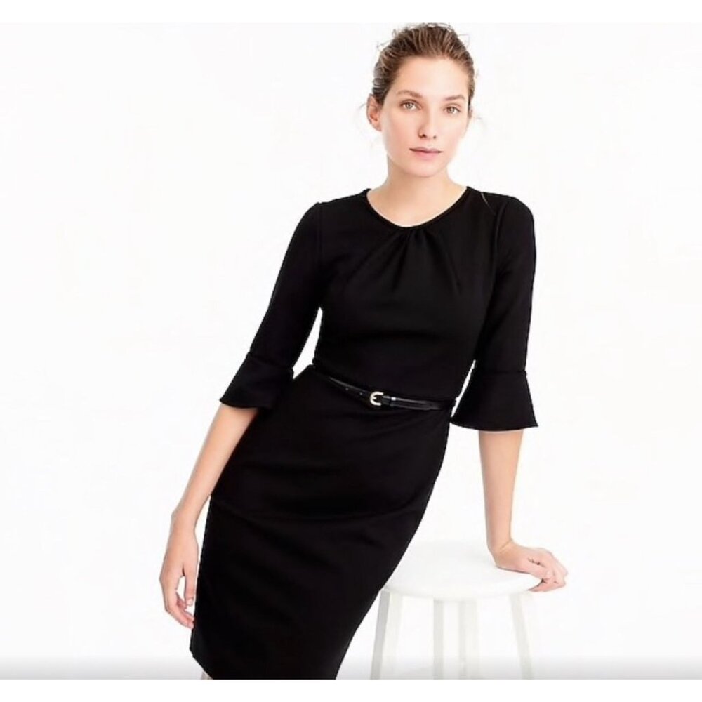 J. Crew Black Bell Sleeve Sheath in Stretch Ponte Size 8